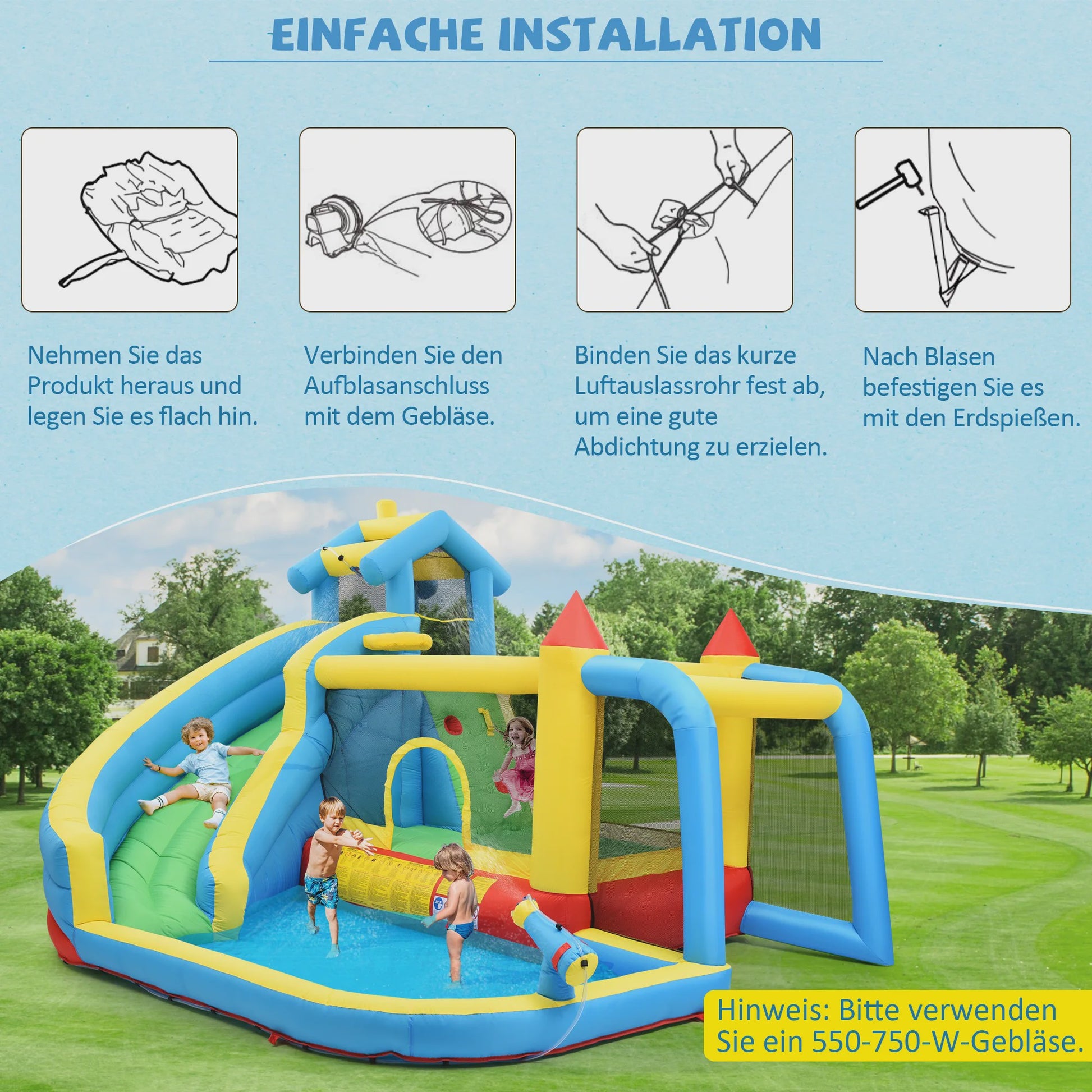 Opblaasbaar Speelkasteel 5-in-1 met Glijbaan, Waterbad en Voetbalnet voor Kinderen