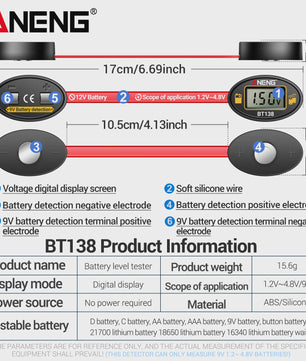 ANENG BT138 Universele Batterij Tester met LCD - Meet AA, AAA, C, D, 9V, Lithium & Knoopcel Batterijen