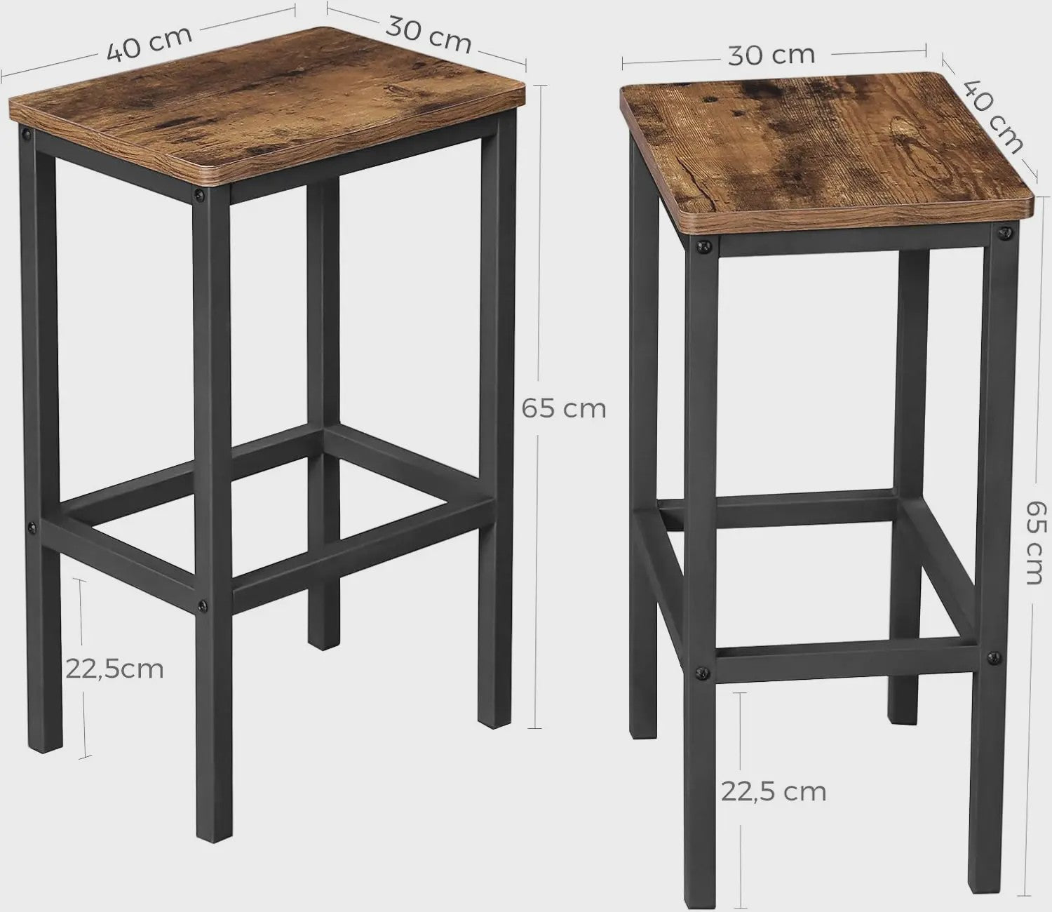 Set van 2 Krukken VASAGLE - Rustiek Hout & Zwart Metaal - 120kg Draagkracht