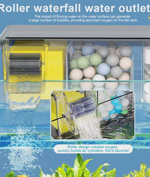 Multifunctioneel Aquarium Filter met Waterval & 4-Traps Filtratie - Stil & Zuurstofrijk