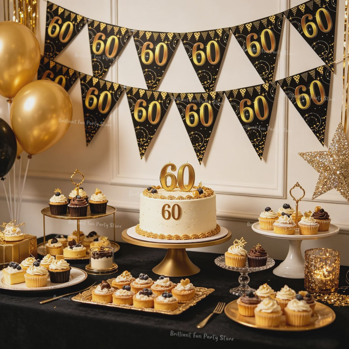 Black Gold Verjaardag Banner - Slingers voor 30, 40, 50, 60 Jaar Feestdecoratie