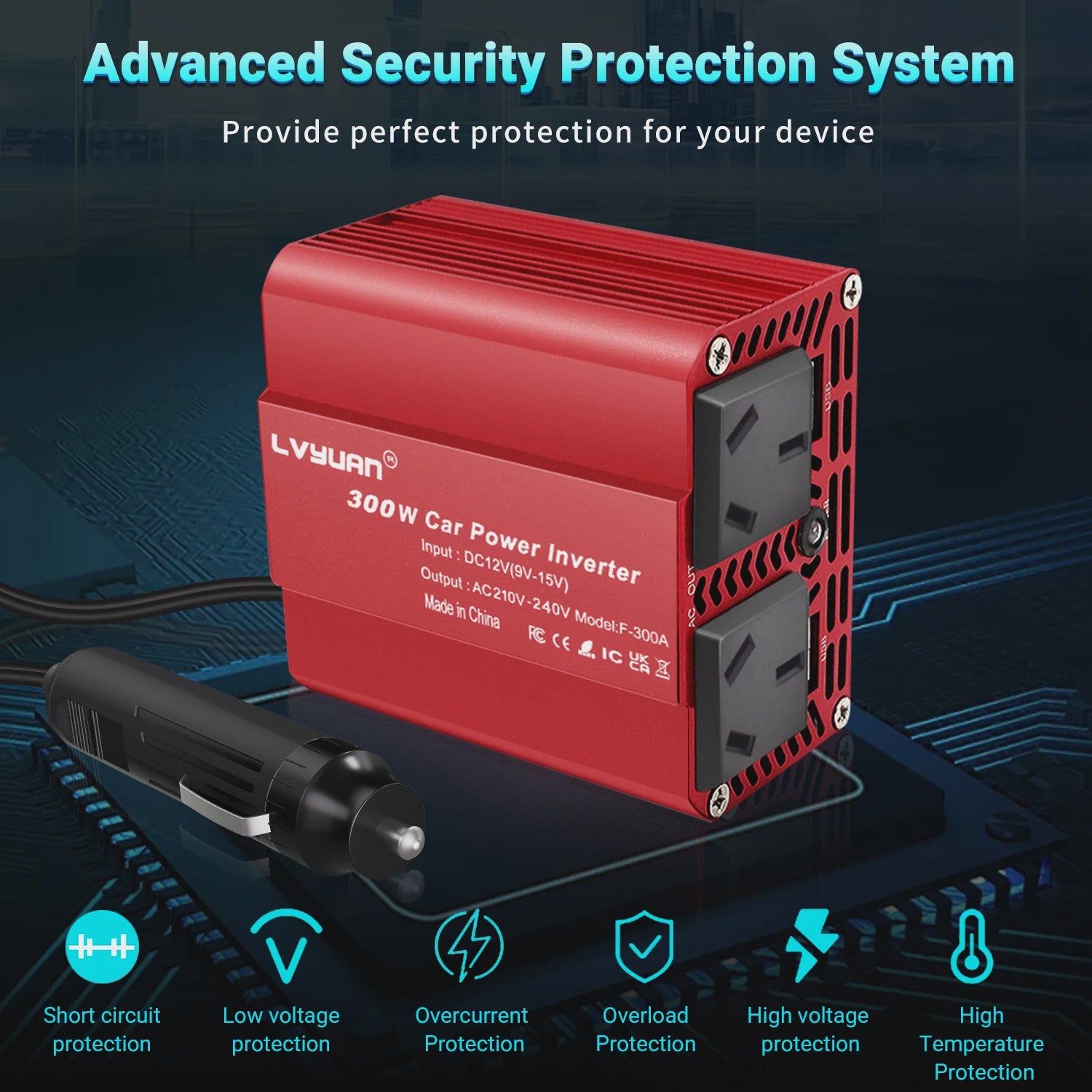 300W Auto Omvormer met Dubbele USB (5V/3A) - AC 110V/220V | Draagbare Stroomvoorziening