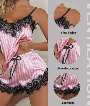 Dames Pyjamaset: Sexy Tweedelig Set met Kant, V-hals en Shorts