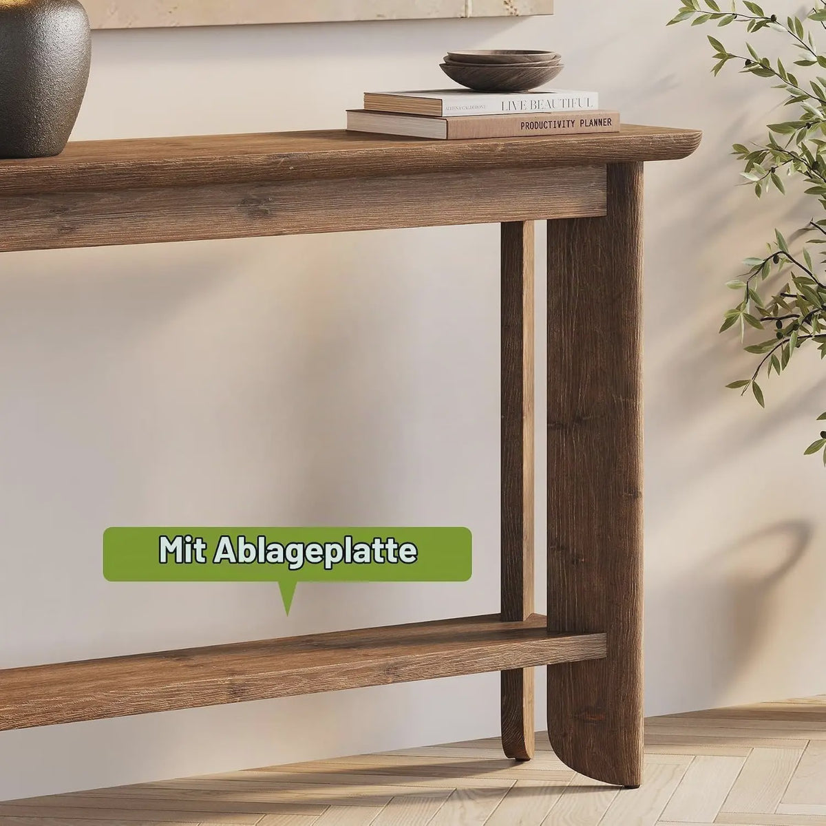 Houten Console Tafel Achter Bank - 2-Laags Entree Tafel met Opslag - Walnoot Kleur - Eenvoudige Montage