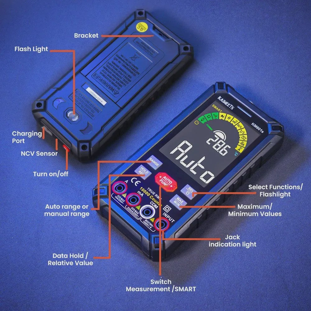 KAIWEETS KM601S/KM602 Digitale Multimeter: Smart & Manual, True-RMS, 10000/6000 Counts, Zaklamp