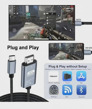 USB-C naar HDMI Kabel 4K 60Hz Ultra HD 2 Meter Gevlochten Nylon