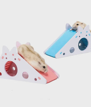 Houten Speelgoed Glijbaan en Huisje voor Hamsters en Kleine Dieren