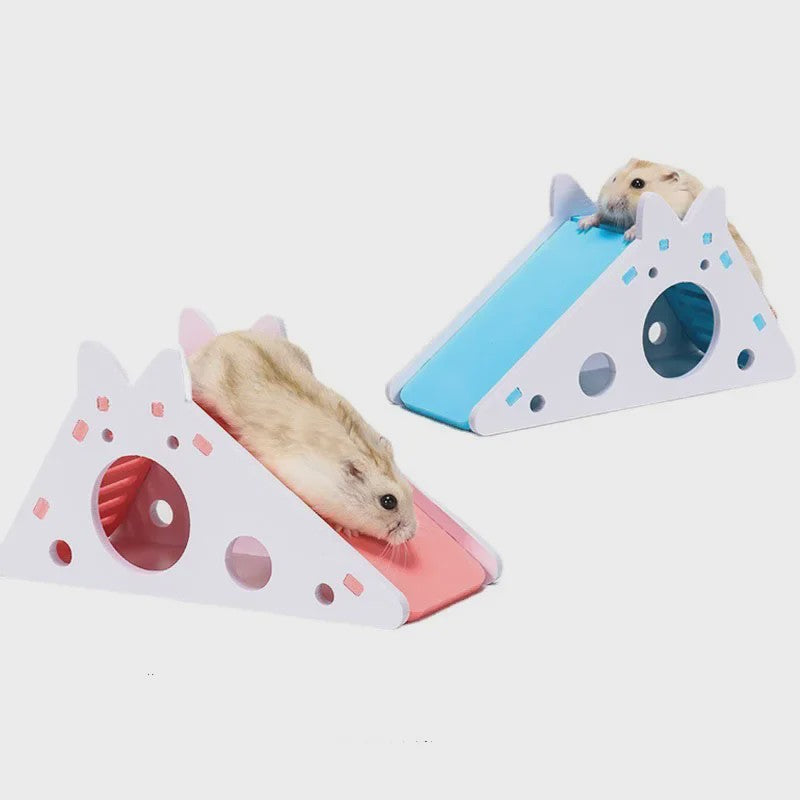 Houten Speelgoed Glijbaan en Huisje voor Hamsters en Kleine Dieren