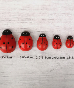 Houten Lieveheersbeestjes Decoratie Set - 5 Stuks - Miniatuur Tuin & Knutsel Accessoires