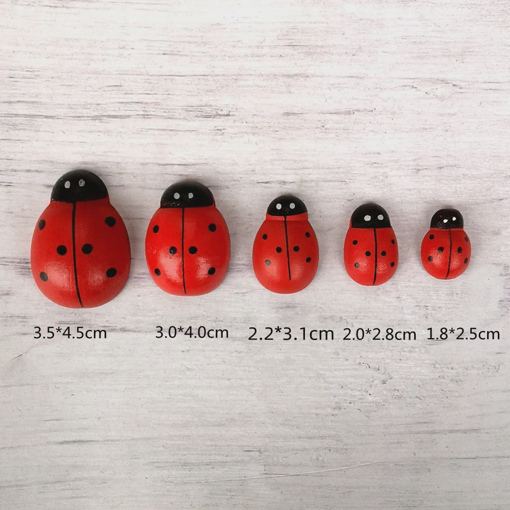 Houten Lieveheersbeestjes Decoratie Set - 5 Stuks - Miniatuur Tuin & Knutsel Accessoires