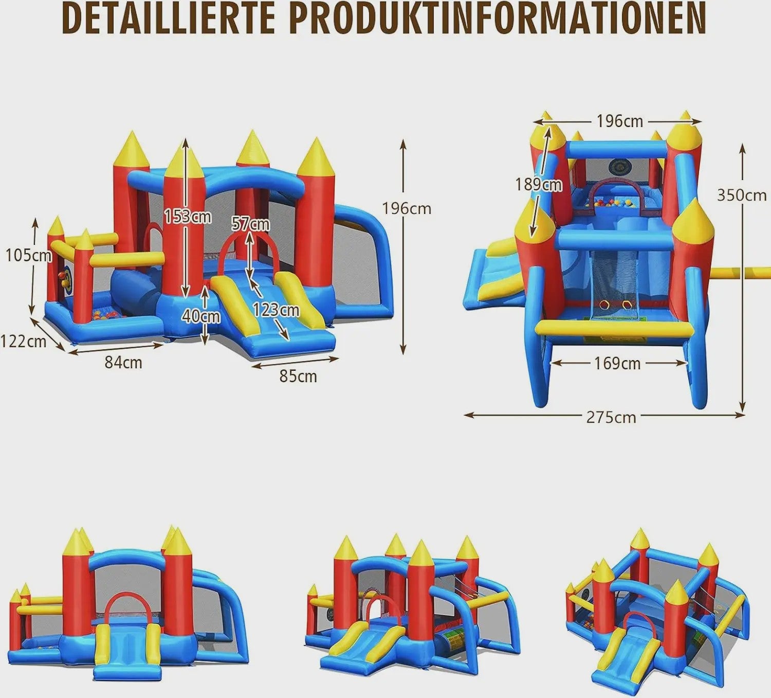 Opblaasbaar Springkasteel met Glijbaan, Voetbalgoal & Pijltjes - 450W Blower