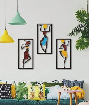 Set van 3 Wanddecoratie Afrikaanse Danseressen - Boho Fiber Art