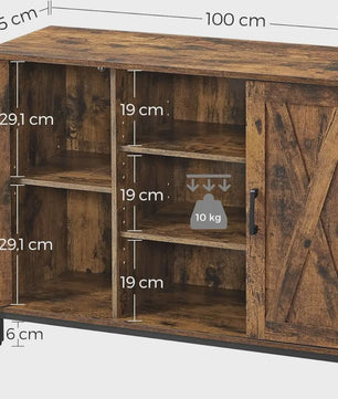 VASAGLE Sideboard Keukenkast met Open Planken - 100x35x70 cm - Rustiek Hout & Zwart Metaal