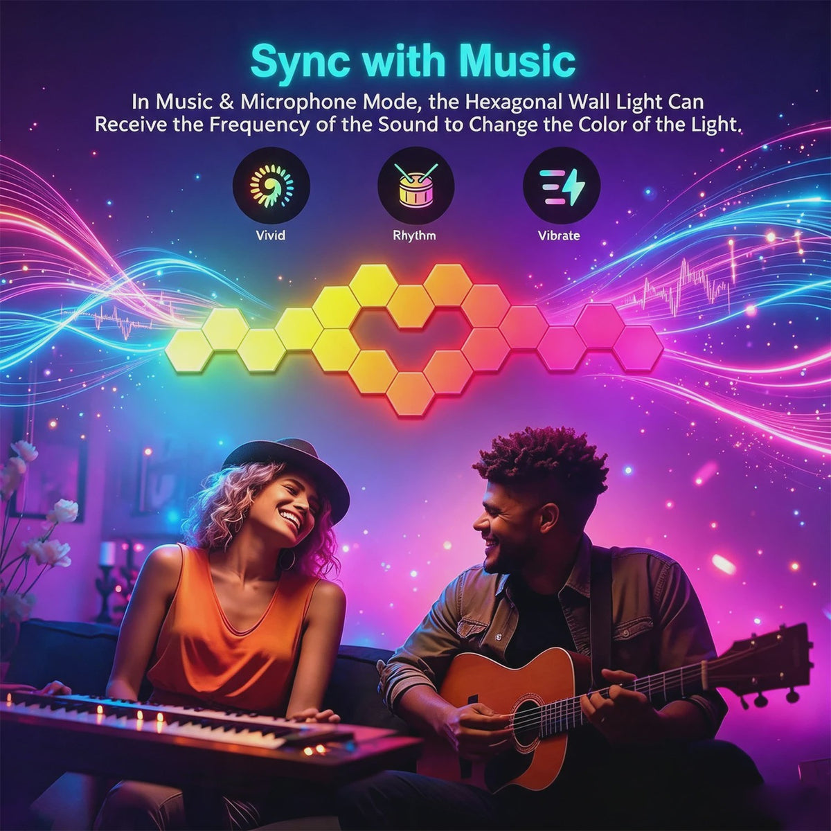 Slimme Hexagon LED Wandlampen met App & Muziek Sync - RGB Kleuren, DIY Ontwerp