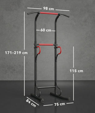 HOMCOM Multifunctioneel Bodybuilding Station - Optrekstang, Dip Station & Meer - In Hoogte Verstelbaar - Zwart/Rood