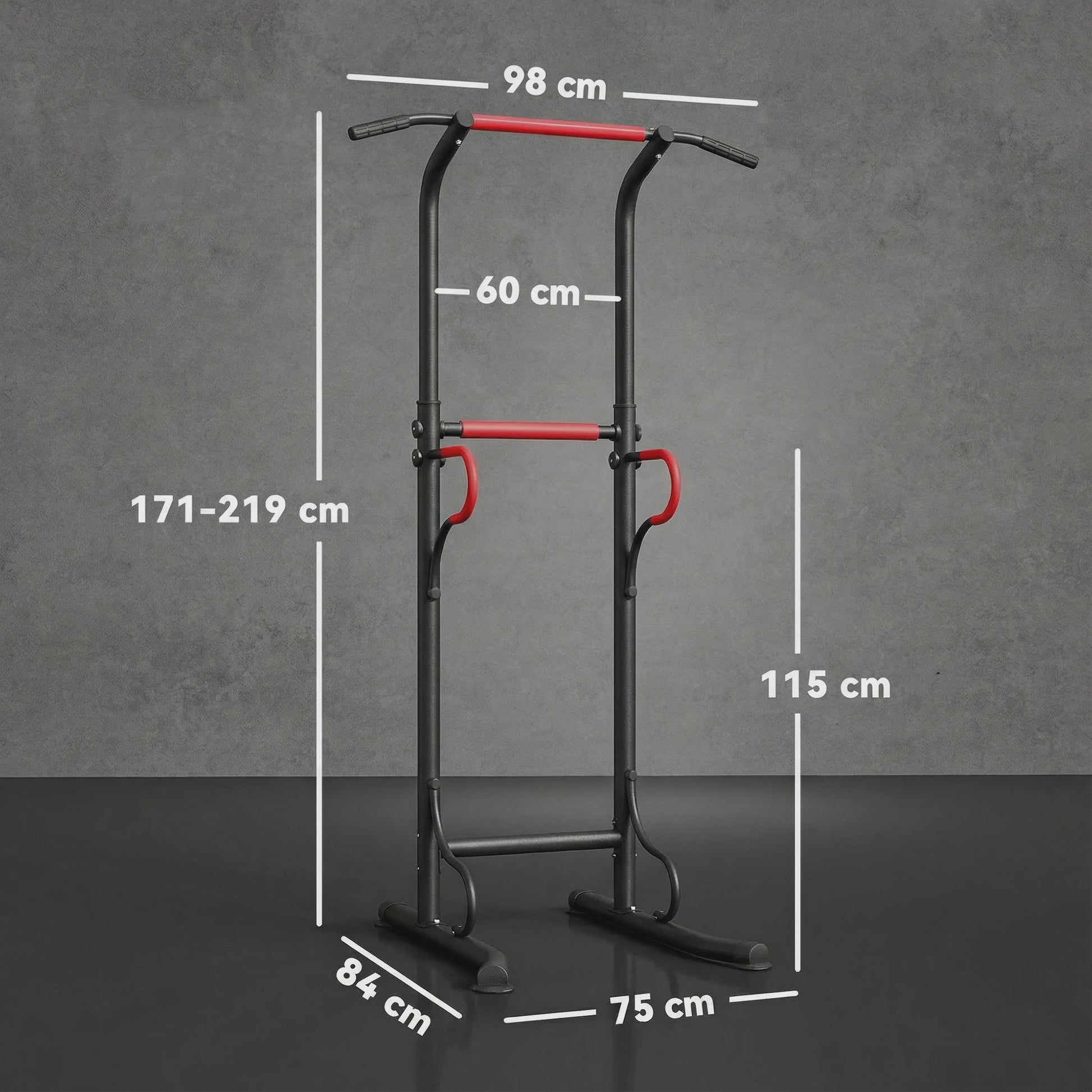 HOMCOM Multifunctioneel Bodybuilding Station - Optrekstang, Dip Station & Meer - In Hoogte Verstelbaar - Zwart/Rood