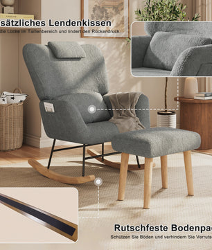 Luxe Schommelstoel met Voetenbank en Hoofdsteun - Comfortabele Fauteuil met Zijvak