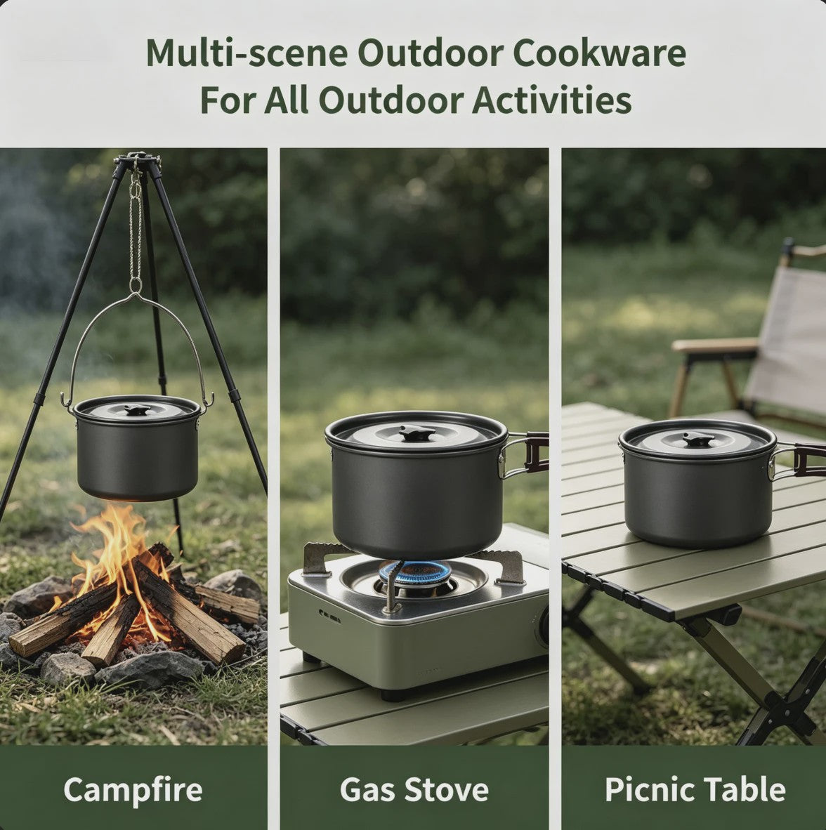 Kampeerpan Hangend 3L Aluminium Outdoor Kookpan Draagbaar voor Kampvuur, BBQ, Reizen
