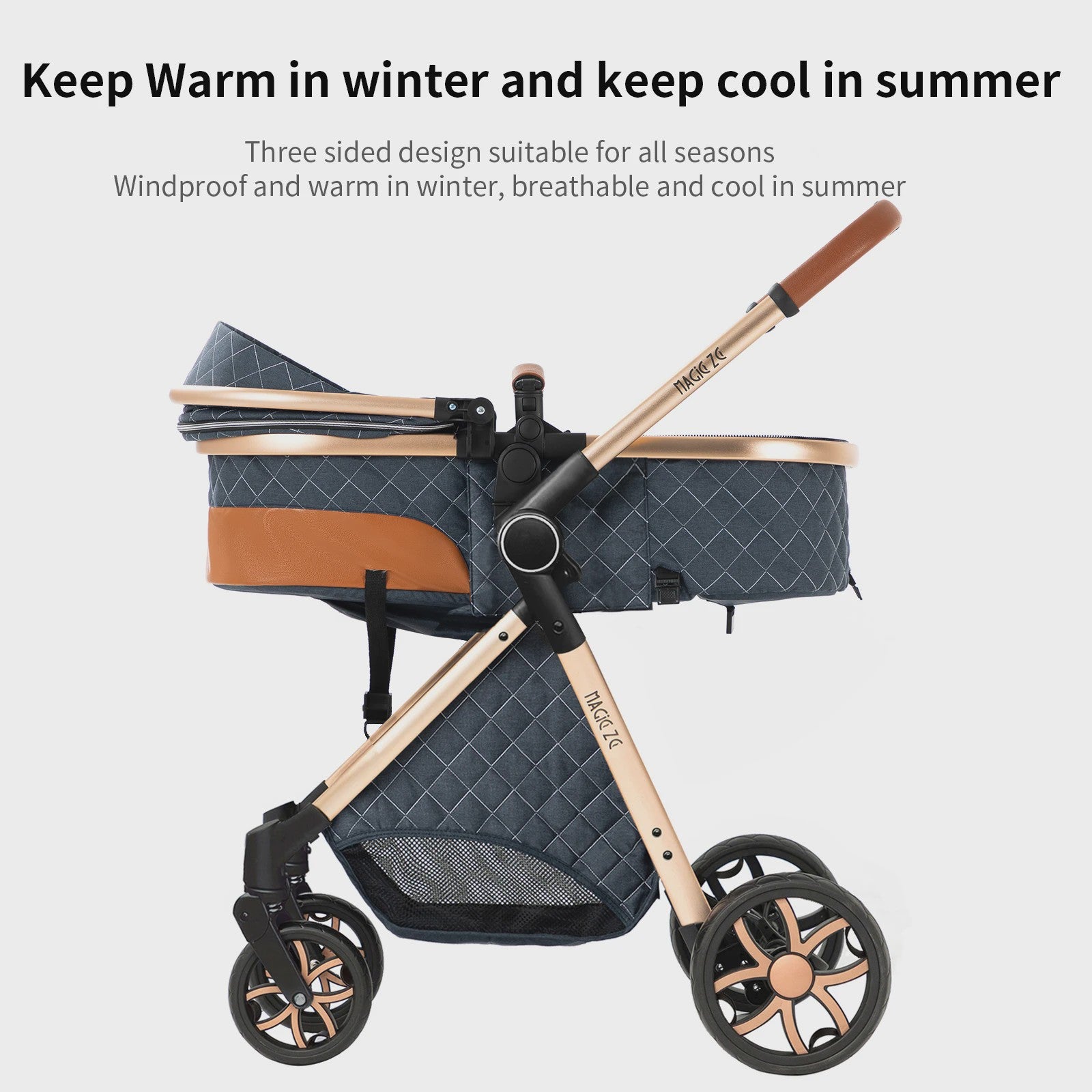 Magic ZC Premium 3-in-1 Baby Reiswieg & Kinderwagen Set - Luxe Beige, Compact, Inclusief Autostoel & Draagmand, Geschikt Vanaf Geboorte