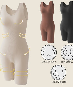 Naadloze Body Shaper Bodysuit met Brede Bandjes - Volledige Compressie & Dij Slimming