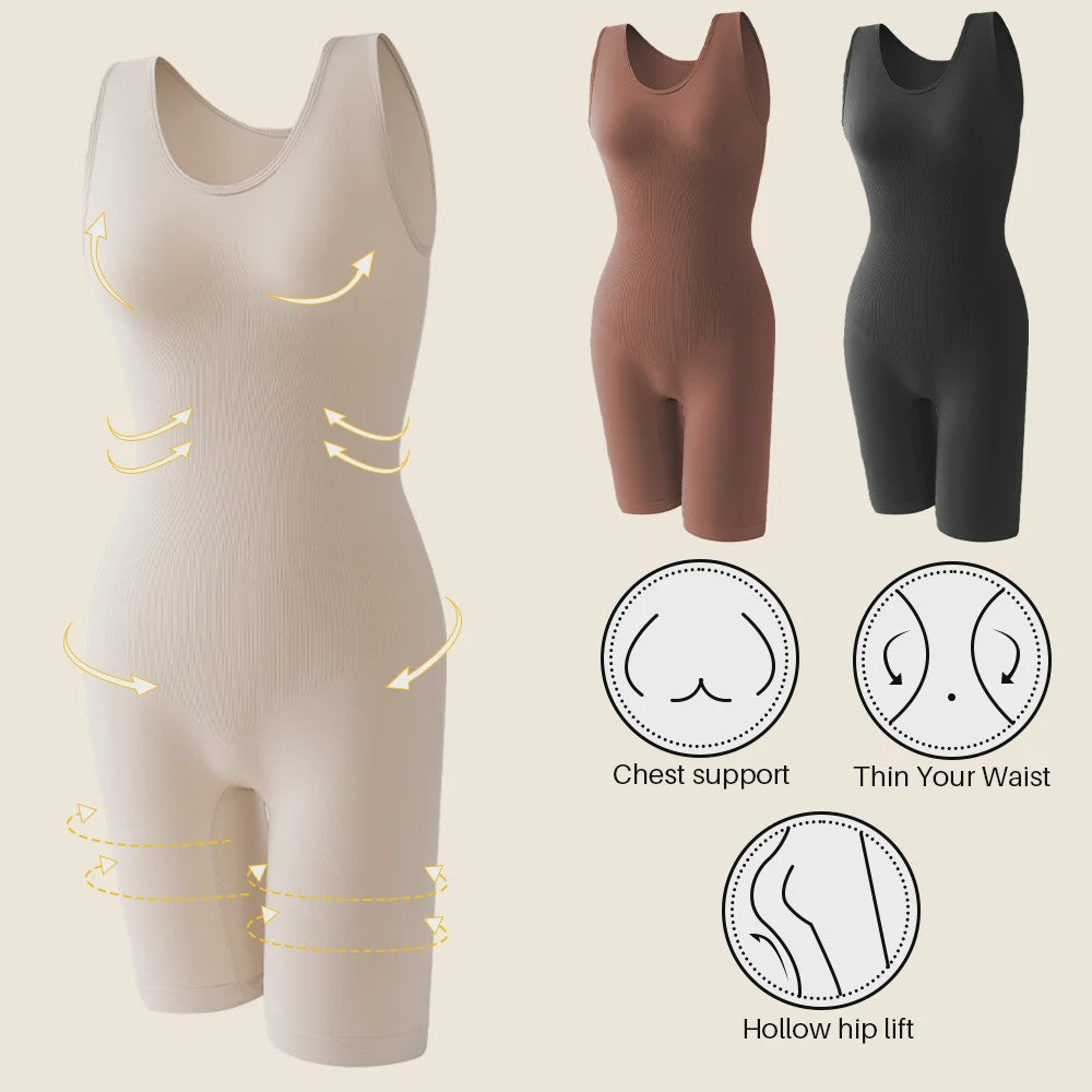 Naadloze Body Shaper Bodysuit met Brede Bandjes - Volledige Compressie & Dij Slimming