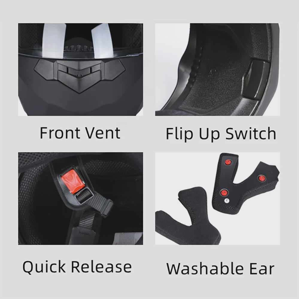 BLD Flip-Up Motorhelm Modulair ABS Dubbel Vizier DOT Goedgekeurd