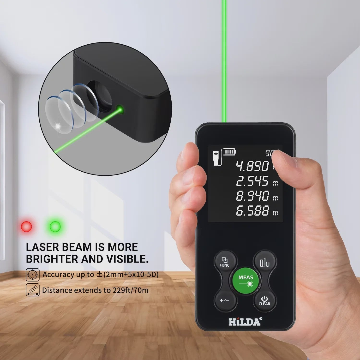 HILDA Laser Afstandsmeter 100M - Oplaadbaar met Hoekmeting en Digitale Meetlint Functie