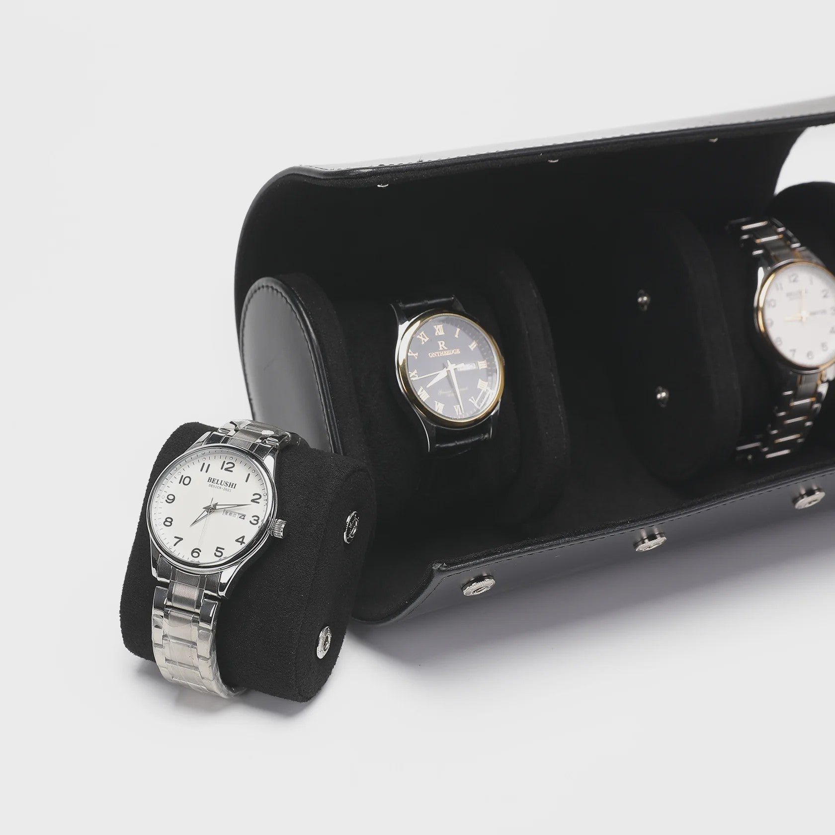 Luxe Leren Horlogerolle – Opvouwbare Opbergdoos voor 1, 2 of 3 Horloges
