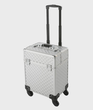 Zilveren Verrijdbare Make-up Koffer - Grote Professionele Trolley voor Cosmetica