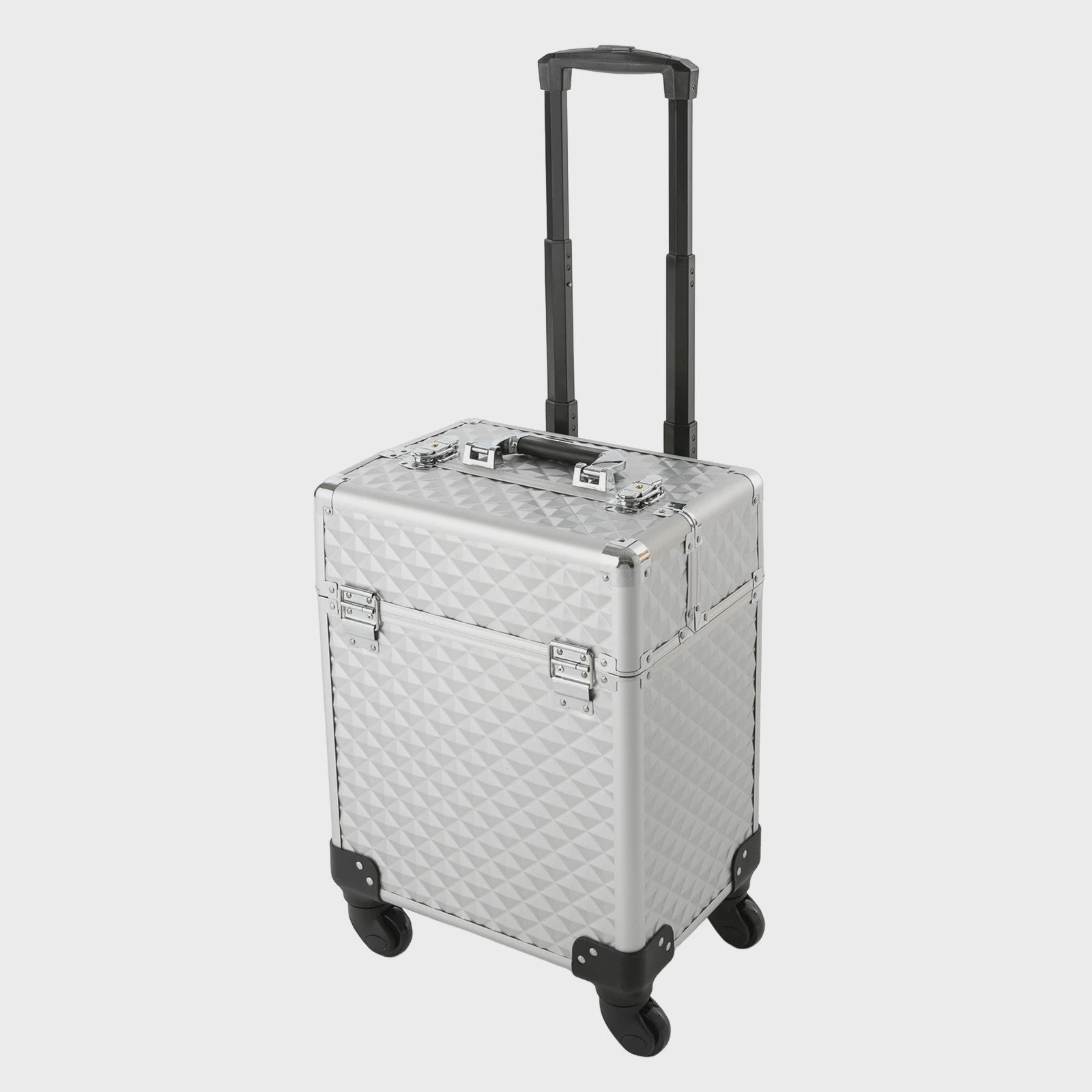 Zilveren Verrijdbare Make-up Koffer - Grote Professionele Trolley voor Cosmetica