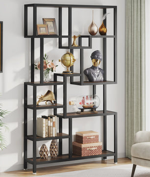 Industriële Boekenkast 7-Laags - 180cm Hoge Etagere met Metalen Frame & Rustiek Bruine Houten Planken