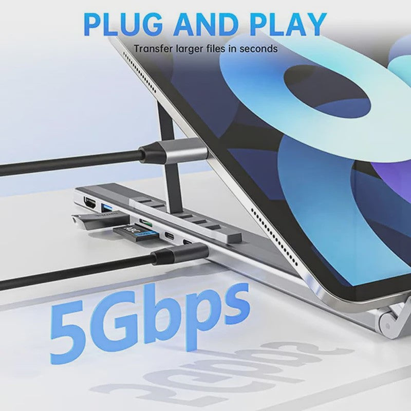 8-in-1 USB-C Laptop Stand & Docking Station - Universele Hub met HDMI & PD