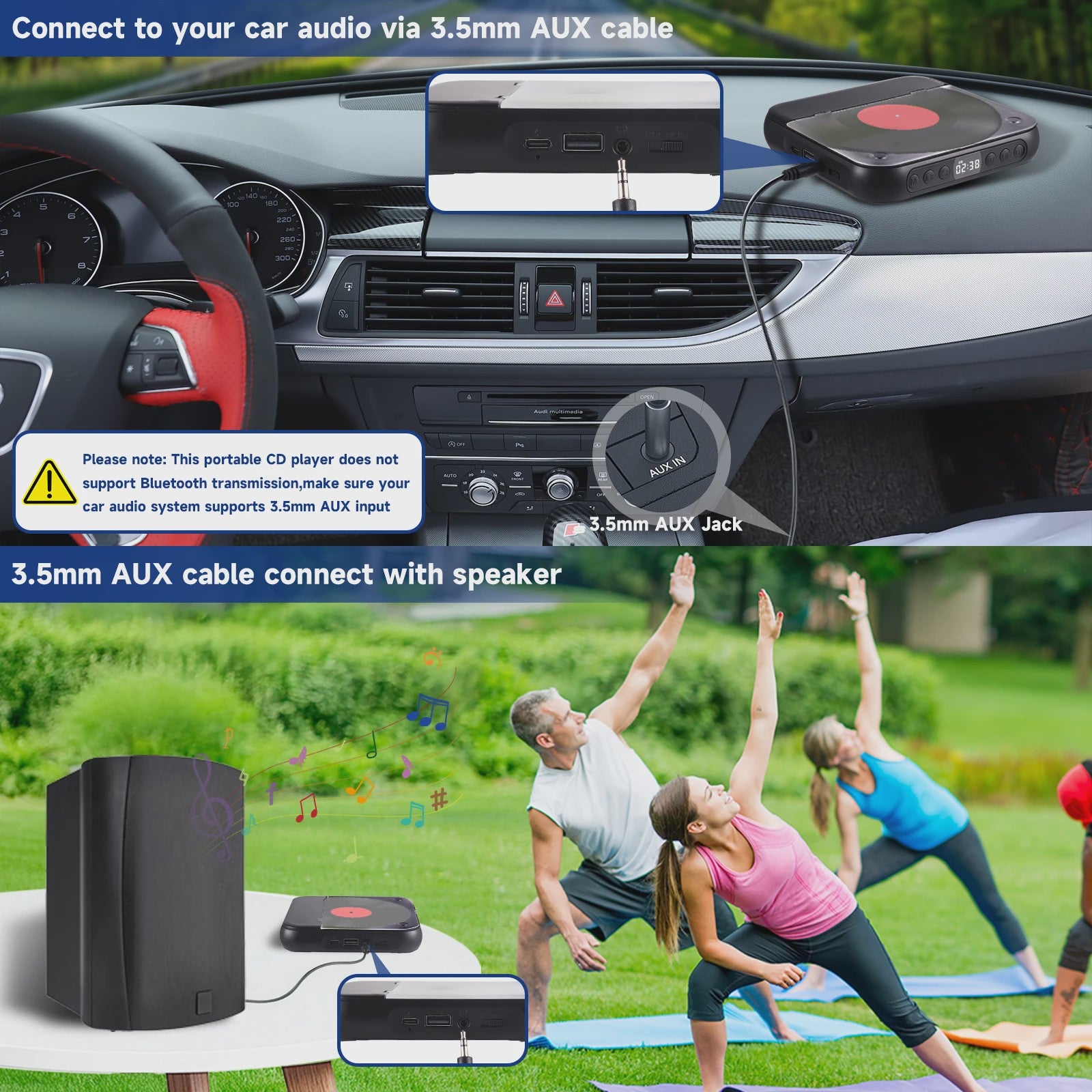 Draagbare CD Speler met Bluetooth 5.3, Oplaadbaar, Ingebouwde HiFi Speakers & USB