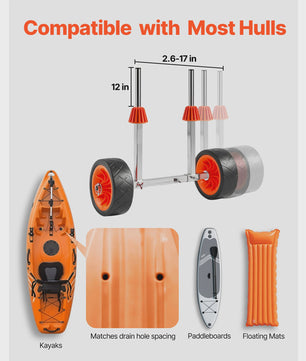 Stevige Kajak & Paddleboard Kar - 250 lbs capaciteit, 7.5 inch solide banden & Kickstand