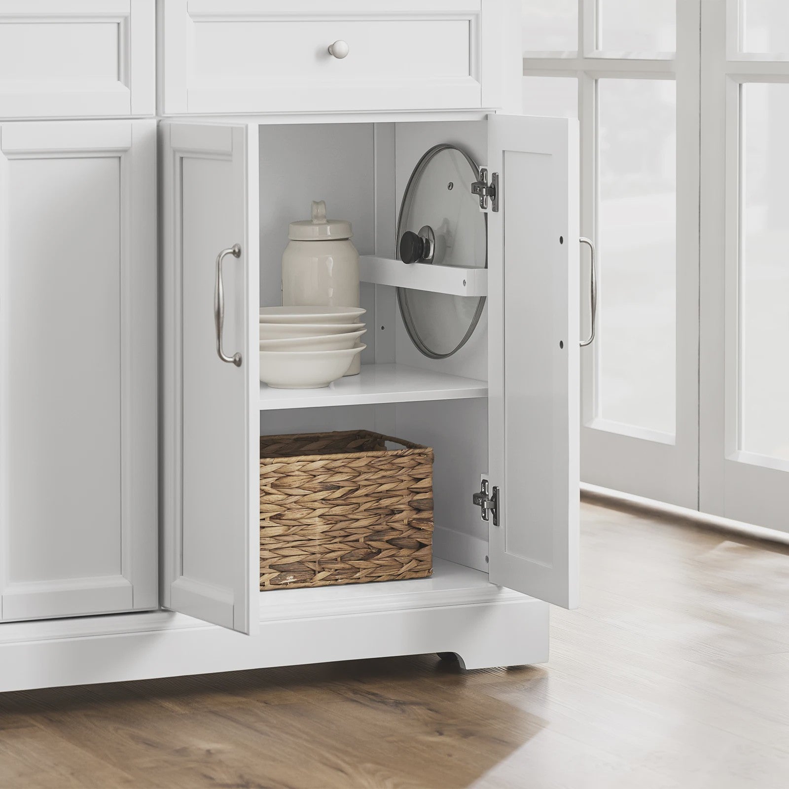 Keuken Eiland met Uittrekbaar Werkblad, Lades en Opbergruimte - Wit/Houtkleur