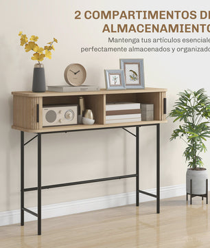 Vintage Console Tafel met 2 Schuifdeuren - Oak & Zwart - 100x30x80 cm