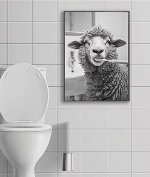Grappige Zwart-Wit Canvas Poster: Schattige Dieren Poetsen Tanden - Muurdecoratie