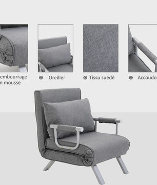 Grijze Fauteuil / Slaapbank - 3-in-1 Multifunctioneel en Comfortabel