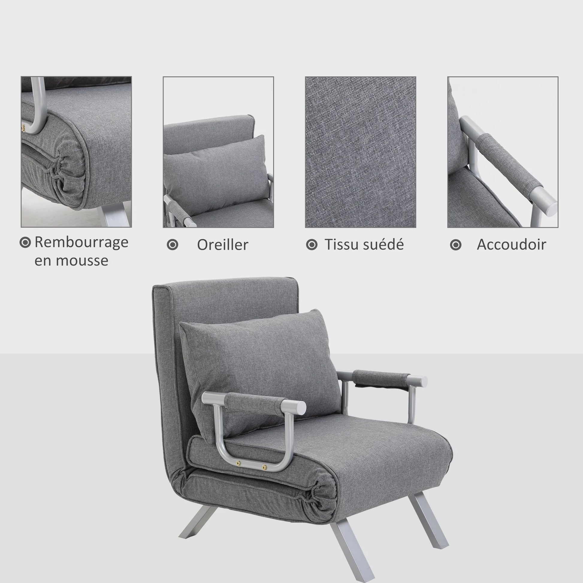 Grijze Fauteuil / Slaapbank - 3-in-1 Multifunctioneel en Comfortabel