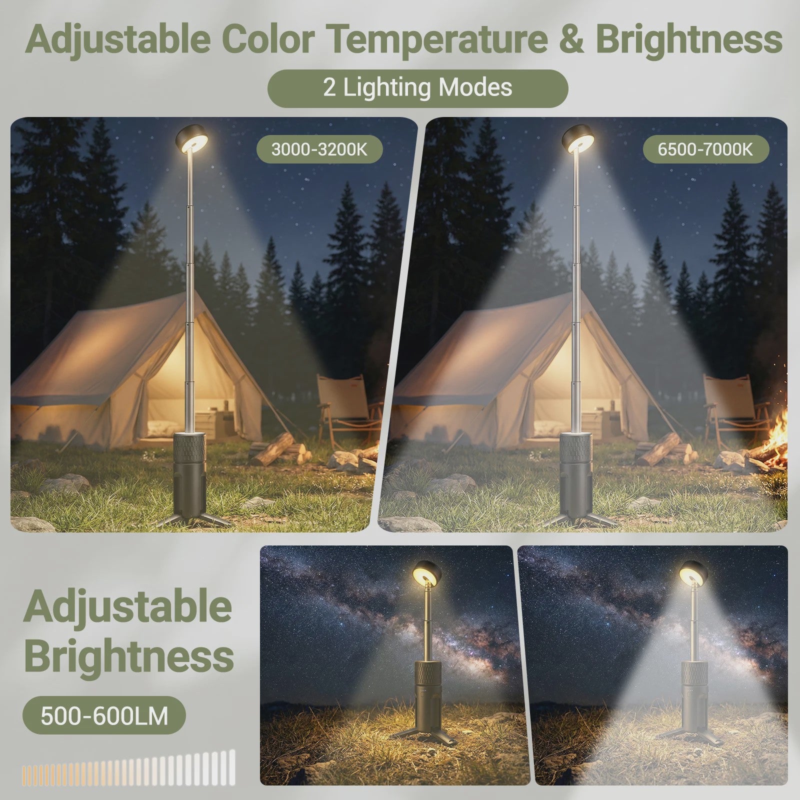 Telescopische Campinglamp met LED, Draagbare Noodverlichting & Powerbank Functie