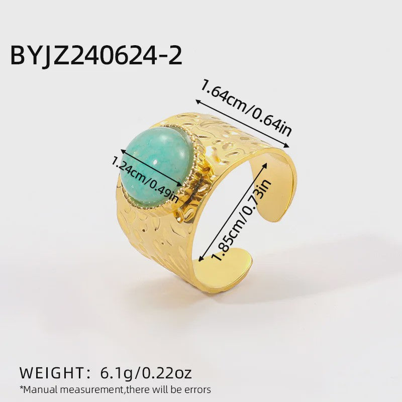 Bohemian Ringen met Natuursteen (Turquoise & Malachiet) - Goudkleurig Staal