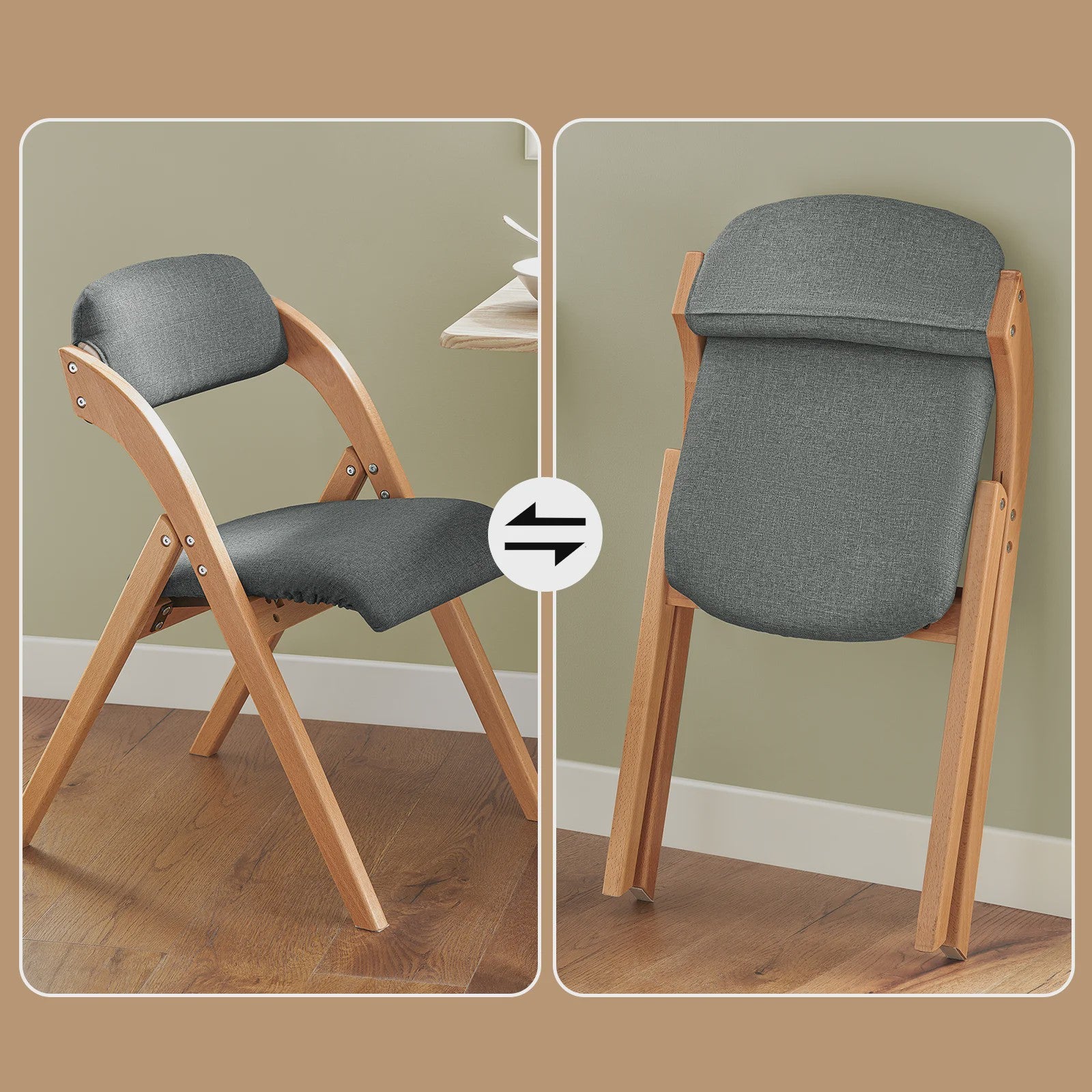 Opvouwbare Keukenstoelen met Gestoffeerde Zitting en Rugleuning - Set van 2