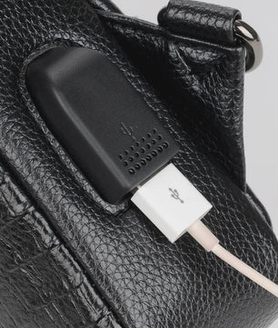 Luxe Leren Heren Borsttas met Kroko Print en USB Oplaadpoort