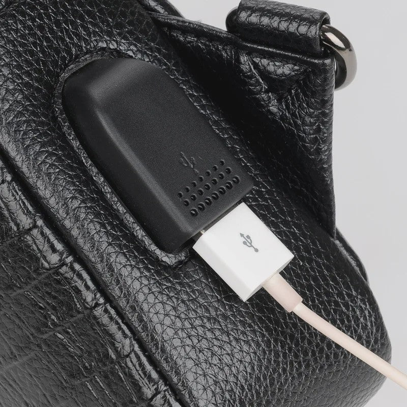 Luxe Leren Heren Borsttas met Kroko Print en USB Oplaadpoort
