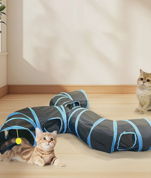 Uitgebreide 3-Weg Katten Tunnel Speelgoed met Speeltjes en Ontdekkingluiken