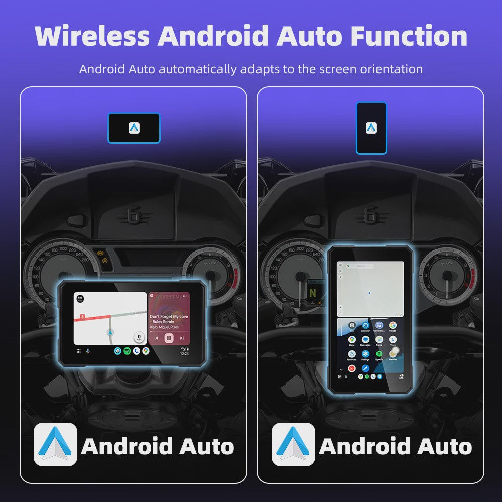 5" Motorfiets Display met Draadloze CarPlay & Android Auto, Navigatie, Siri/Google Assistant, IP67 Waterdicht