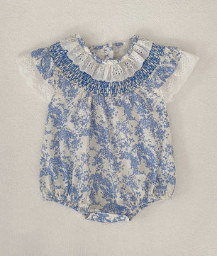 Zomerse Baby Meisjes Jumpsuit met Bloemenprint en Pofmouwtjes - Katoen (0-24M)
