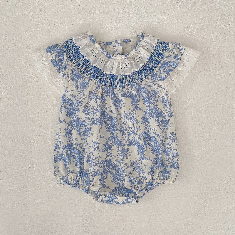 Zomerse Baby Meisjes Jumpsuit met Bloemenprint en Pofmouwtjes - Katoen (0-24M)