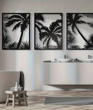 Metalen Wanddecoratie Palmboom Zonsondergang - Modern Geometrisch Boho Decor