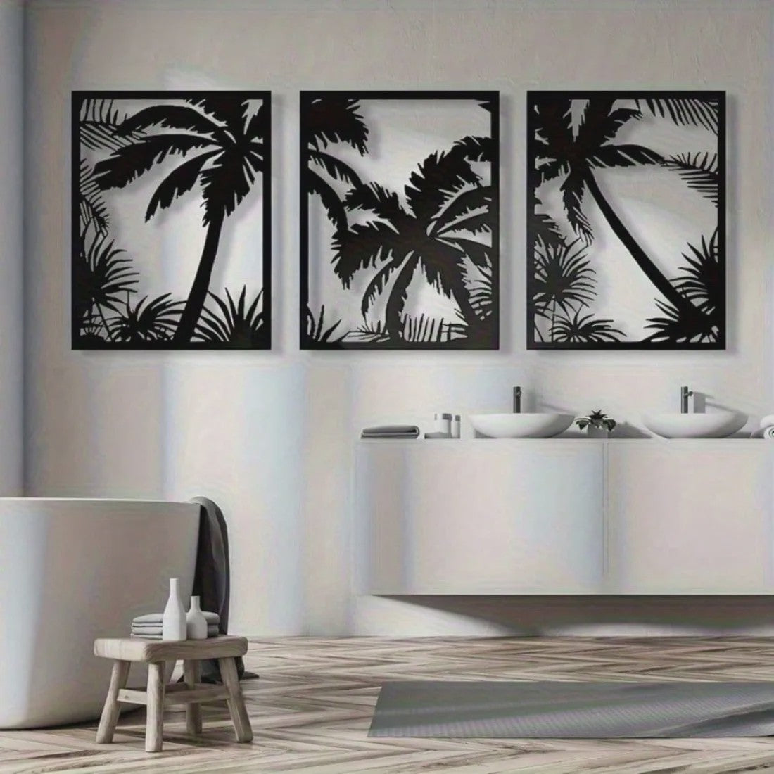 Metalen Wanddecoratie Palmboom Zonsondergang - Modern Geometrisch Boho Decor